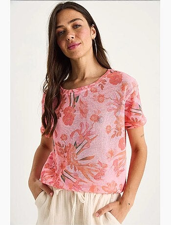 Camiseta floral de manga corta con cuello redondo lucci