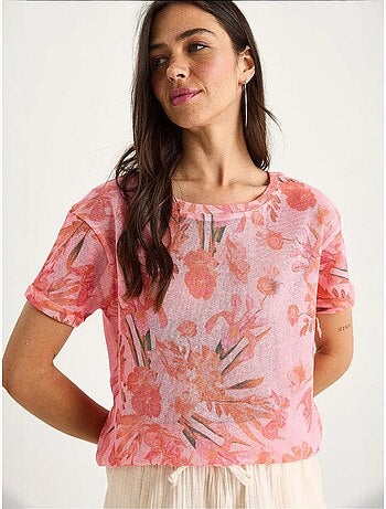Camiseta floral de manga corta con cuello redondo lucci