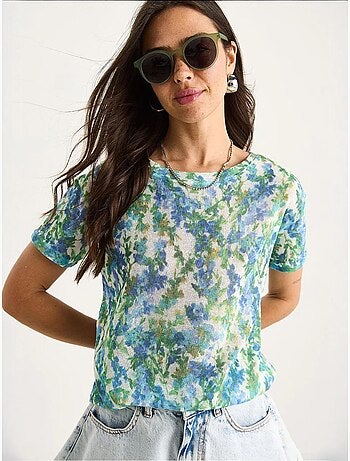 Camiseta floral de manga corta con cuello redondo lucci