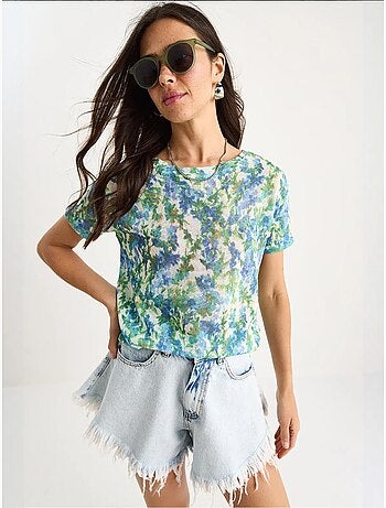 Camiseta floral de manga corta con cuello redondo lucci