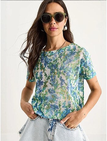 Camiseta floral de manga corta con cuello redondo lucci