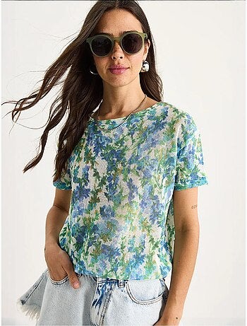 Camiseta floral de manga corta con cuello redondo lucci