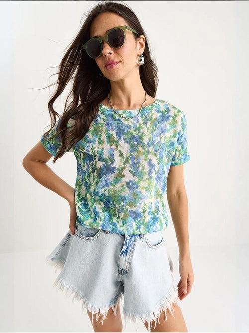 Camiseta floral de manga corta con cuello redondo lucci - Kiabi