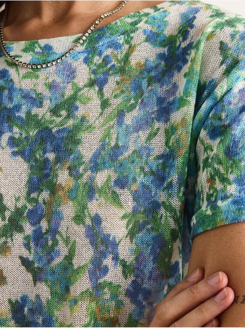 Camiseta floral de manga corta con cuello redondo lucci Verde - Kiabi