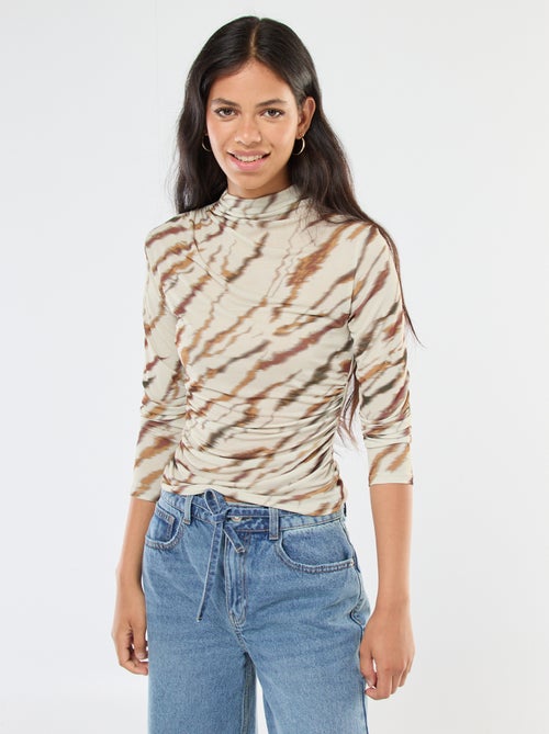 Camiseta fluida con cuello alto estampado - Kiabi