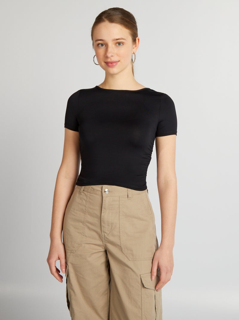 Camiseta fruncida con espalda descubierta negro - Kiabi