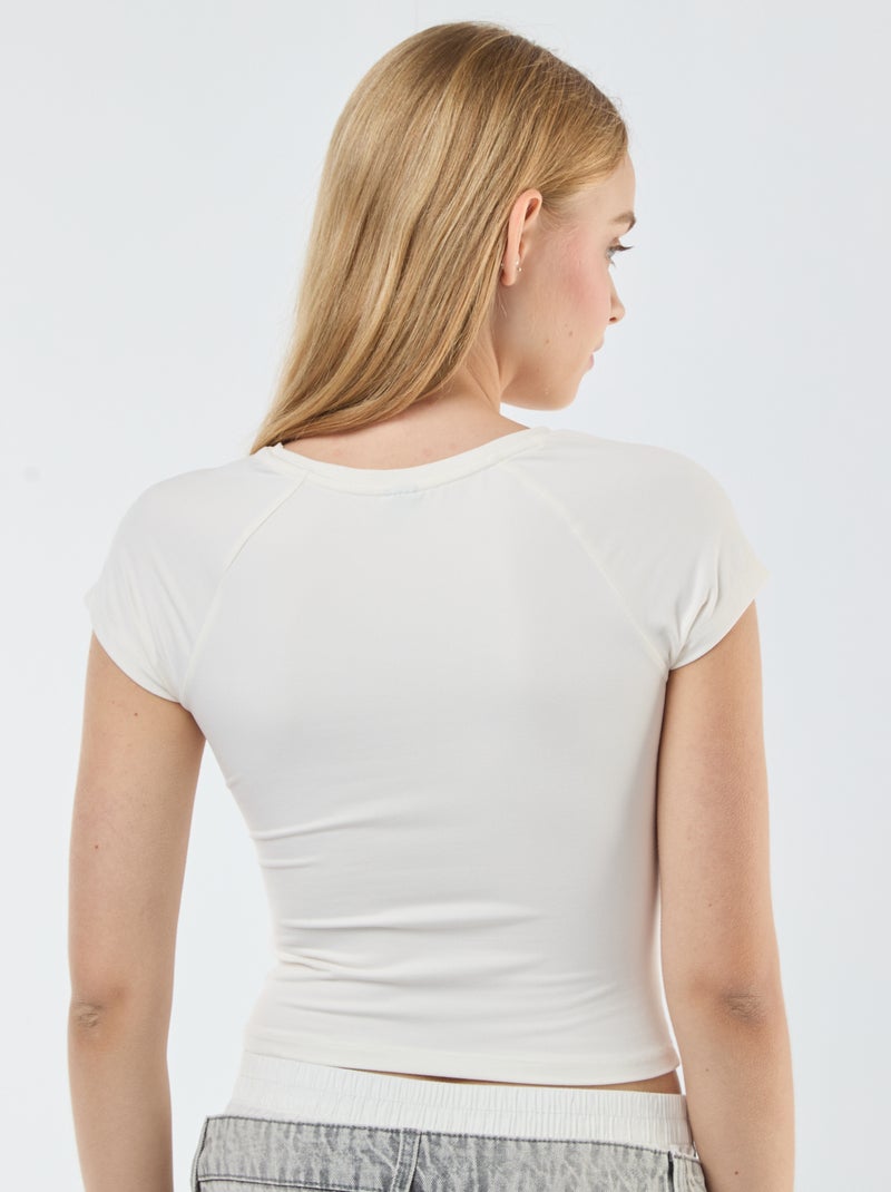 Camiseta fruncida lisa Blanco - Kiabi