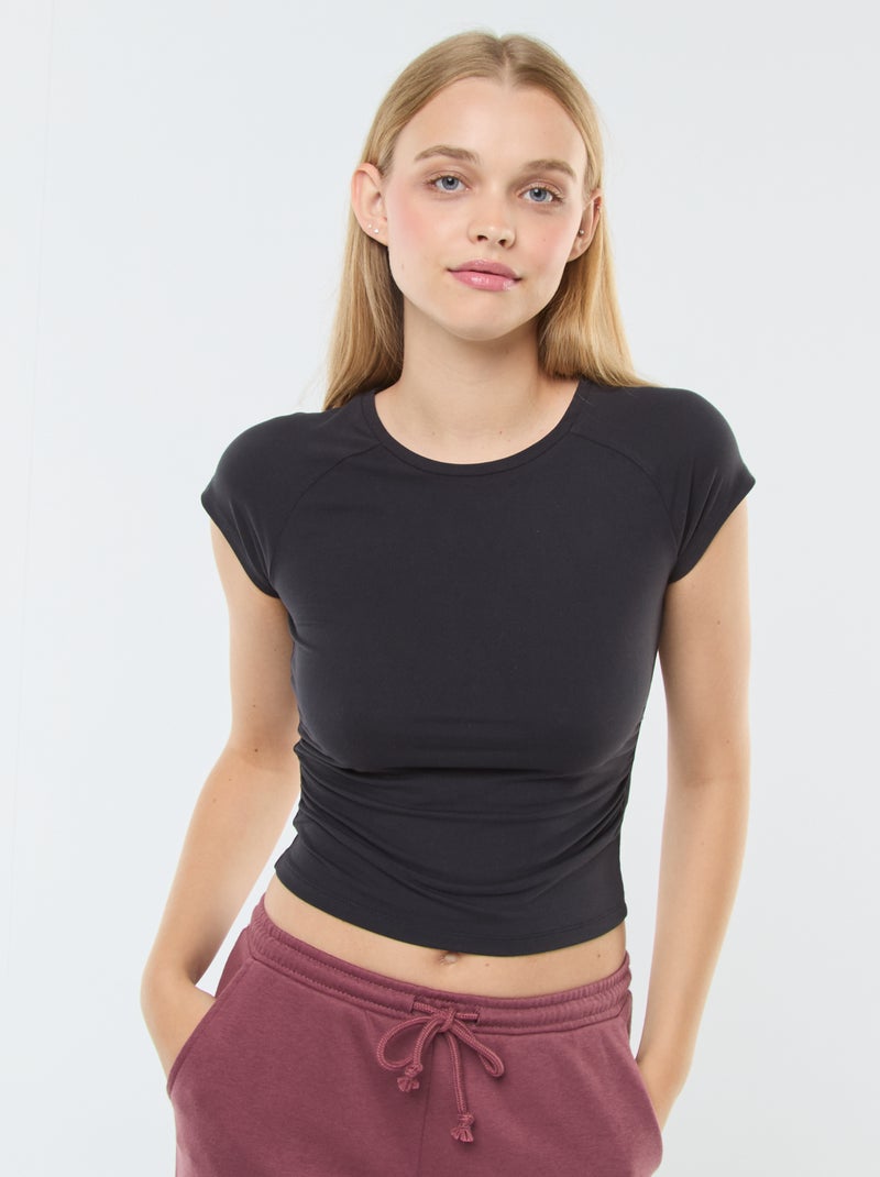 Camiseta fruncida lisa negro - Kiabi