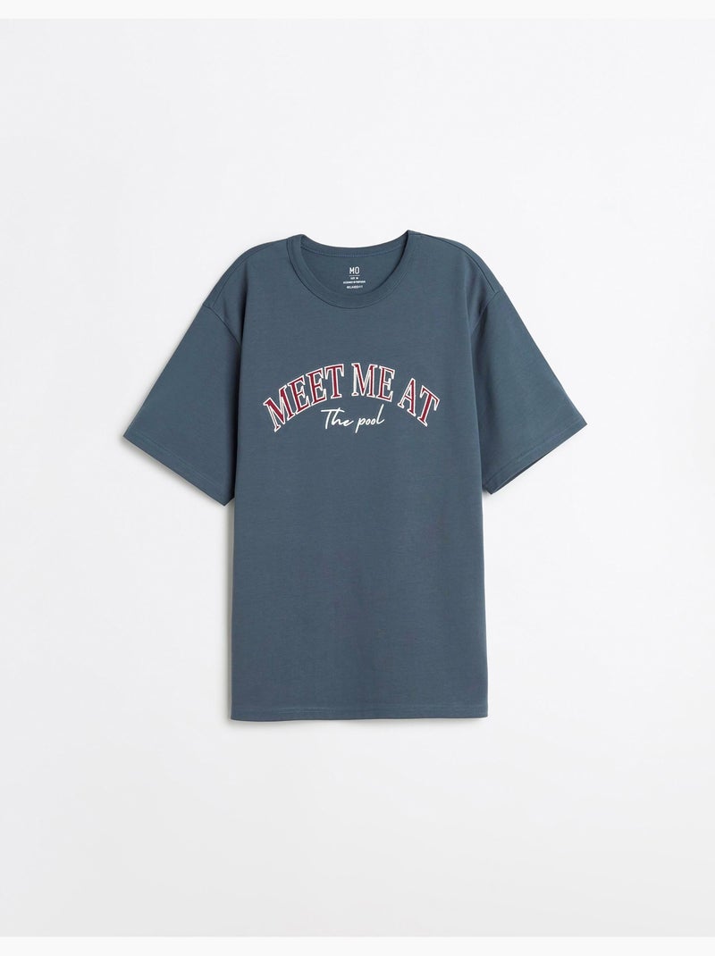 Camiseta gruesa bordada, MO Fashion Azul - Kiabi