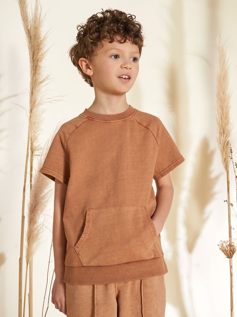 Camiseta gruesa de algodón con bolsillo tipo canguro MARRON - Kiabi