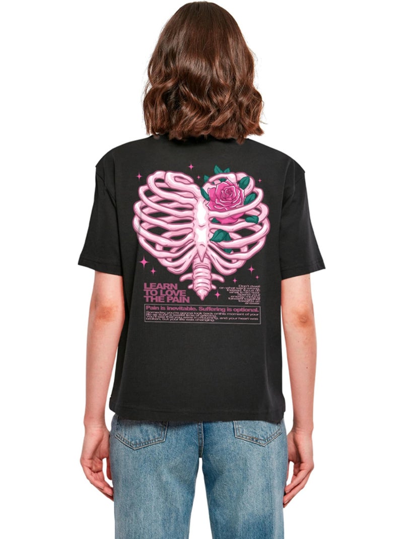 Camiseta heart cage rose diseño estampado en espalda para mujer - miss tee Negro - Kiabi
