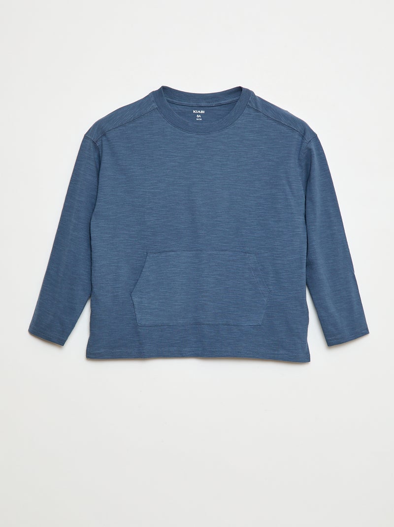 Camiseta holgada con bolsillo canguro Azul - Kiabi