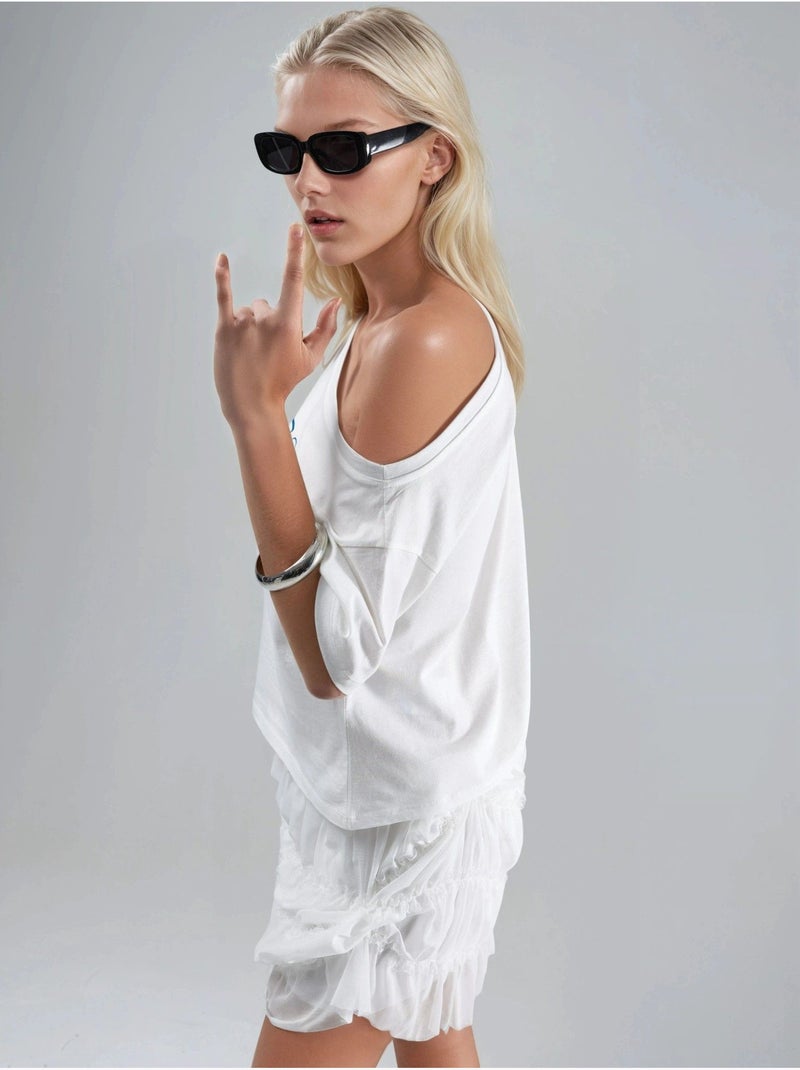 Camiseta holgada con cuello barco y estampado hiccup Blanco roto - Kiabi