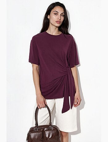 Camiseta holgada cuello redondo modal manga corta con lazo busem