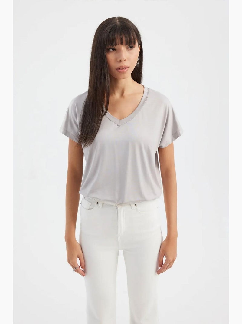 Camiseta holgada de manga corta con cuello en v hiccup Gris claro - Kiabi