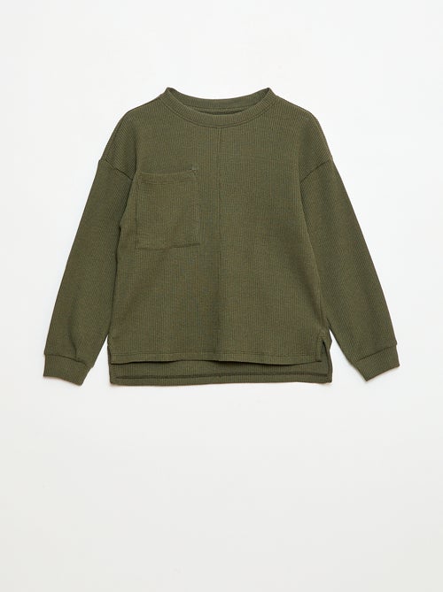 Camiseta holgada gofrada de algodón lisa - Kiabi