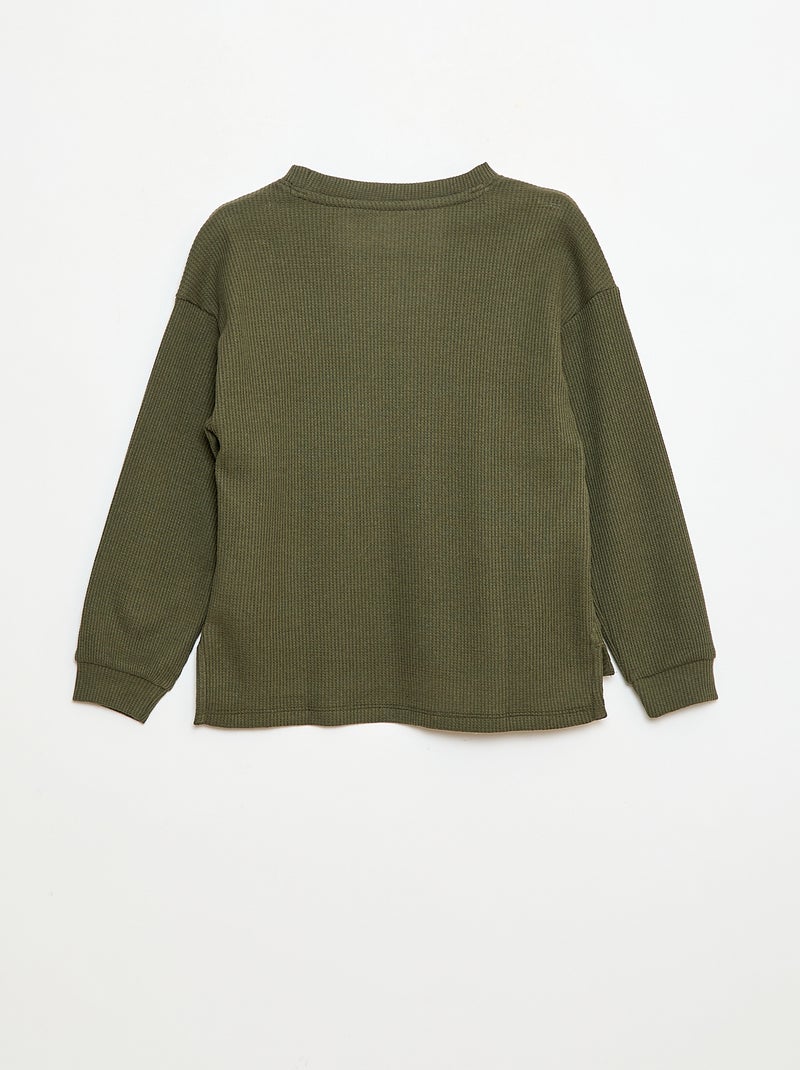 Camiseta holgada gofrada de algodón lisa Kaki - Kiabi