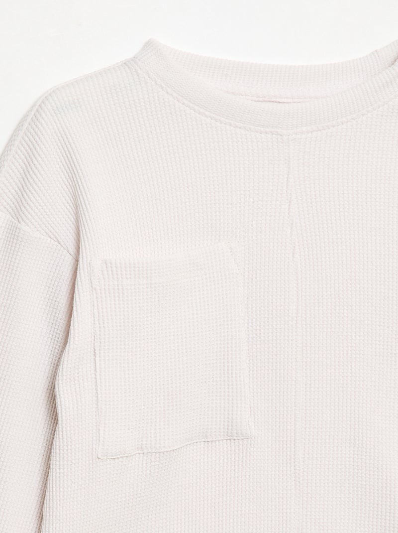 Camiseta holgada gofrada de algodón liso Blanco - Kiabi