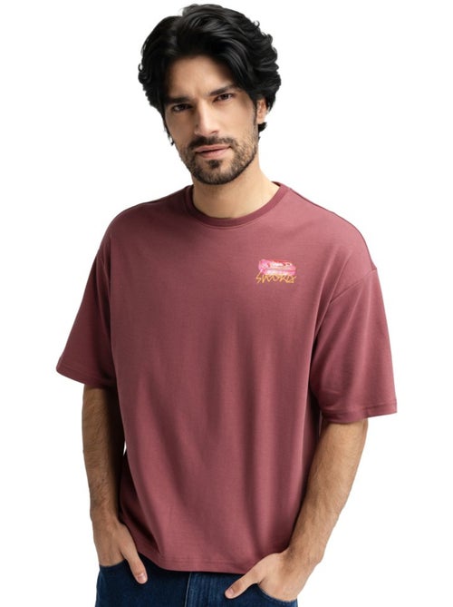 Camiseta holgada manga corta hombre hombre grama burgundy - Kiabi Camiseta holgada manga corta hombre hombre grama burgundy - Kiabi