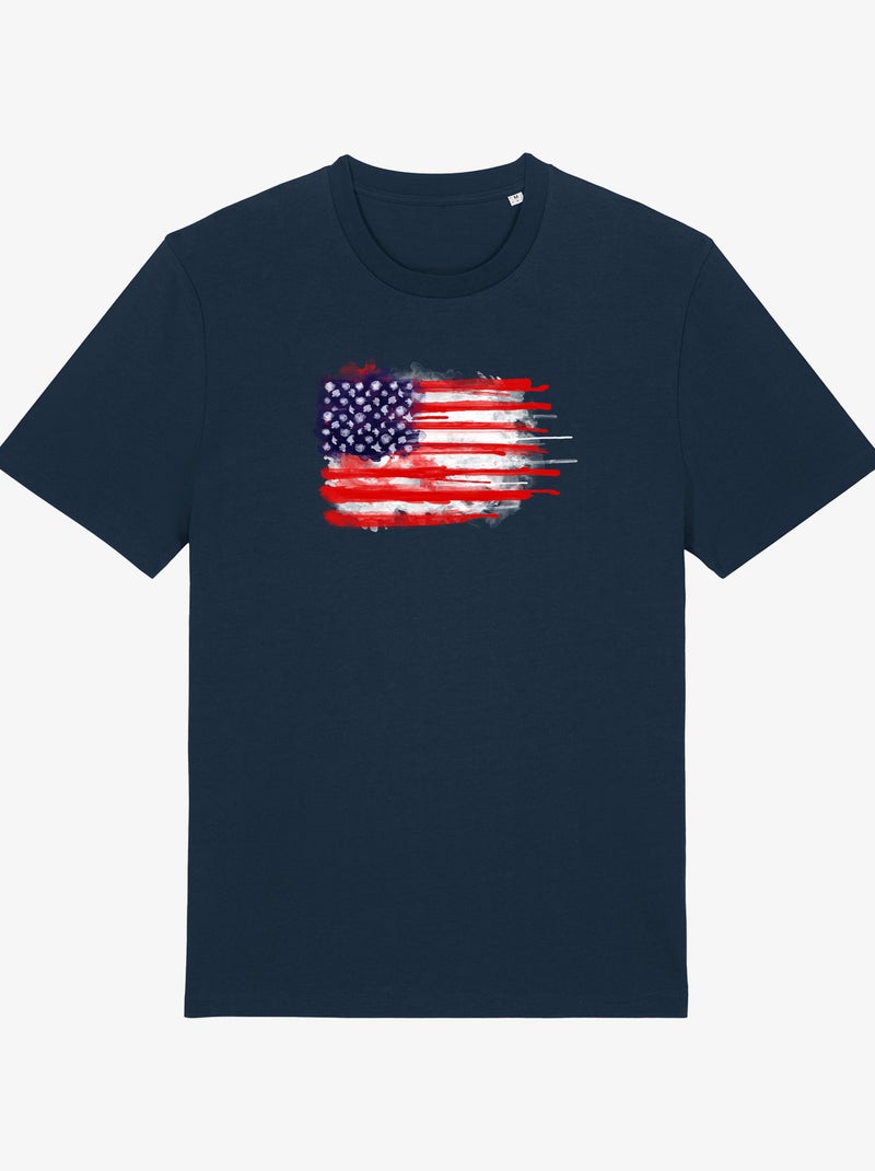 Camiseta Hombre - AMERICAN SPATTER FLAG Azul marino - Kiabi