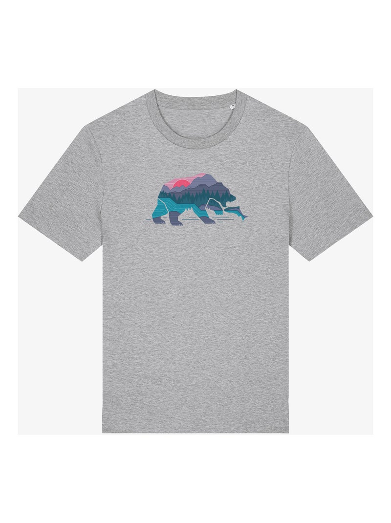 Camiseta Hombre - BEAR COUNTRY Gris jaspeado - Kiabi