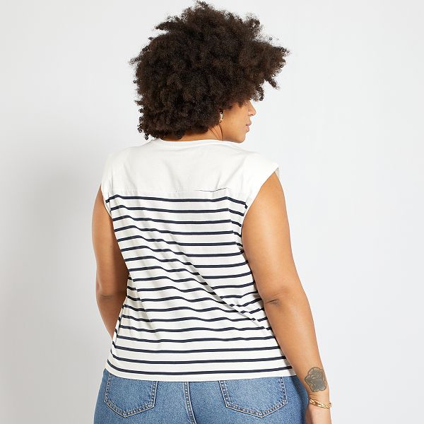 Camiseta hombreras tallas grandes mujer - blanco nieve - Kiabi - 10,00€