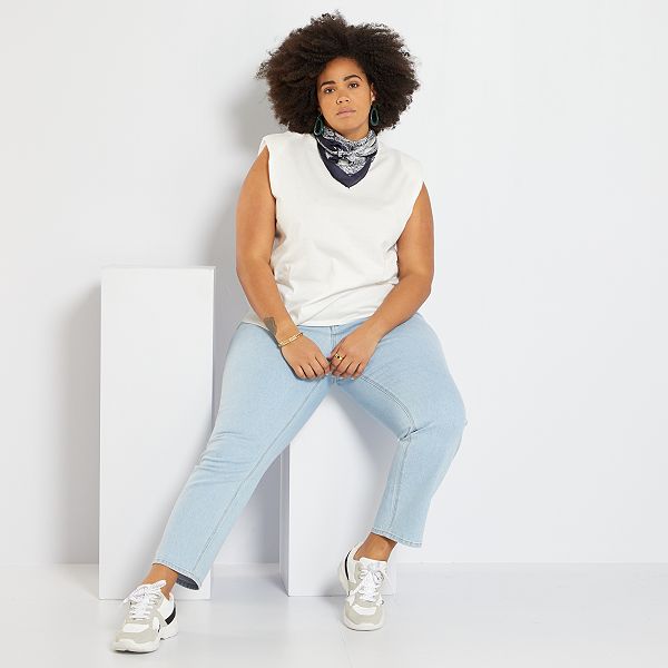 Camiseta hombreras tallas grandes mujer - blanco nieve - Kiabi - 10,00€