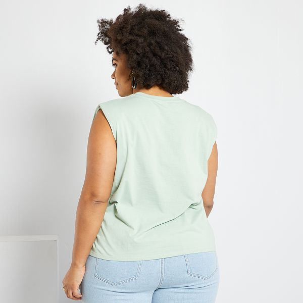 Camiseta hombreras tallas grandes mujer - blanco nieve - Kiabi - 10,00€