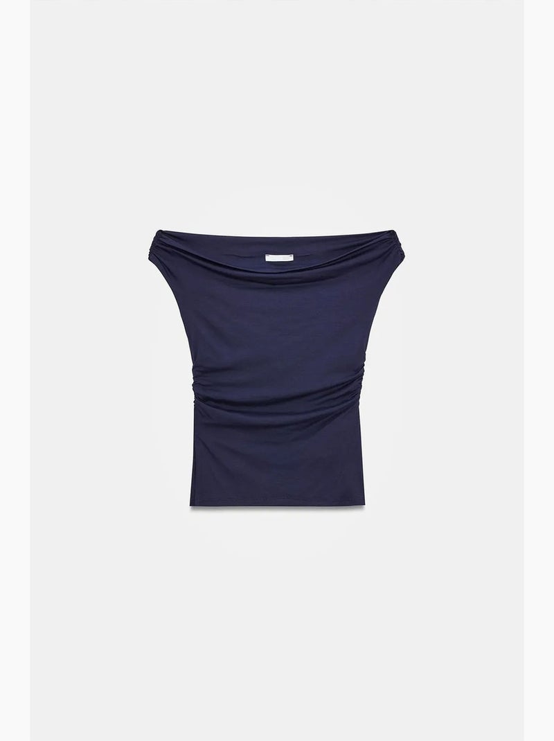 Camiseta hombros descubiertos punto manga corta dilvin Azul marino - Kiabi