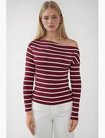 Camiseta hombros descubiertos rayas canalé manga larga hiccup