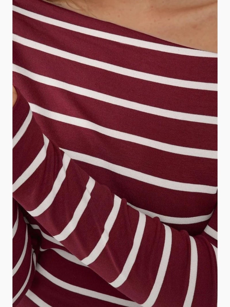 Camiseta hombros descubiertos rayas canalé manga larga hiccup Rojo burdeos - Kiabi