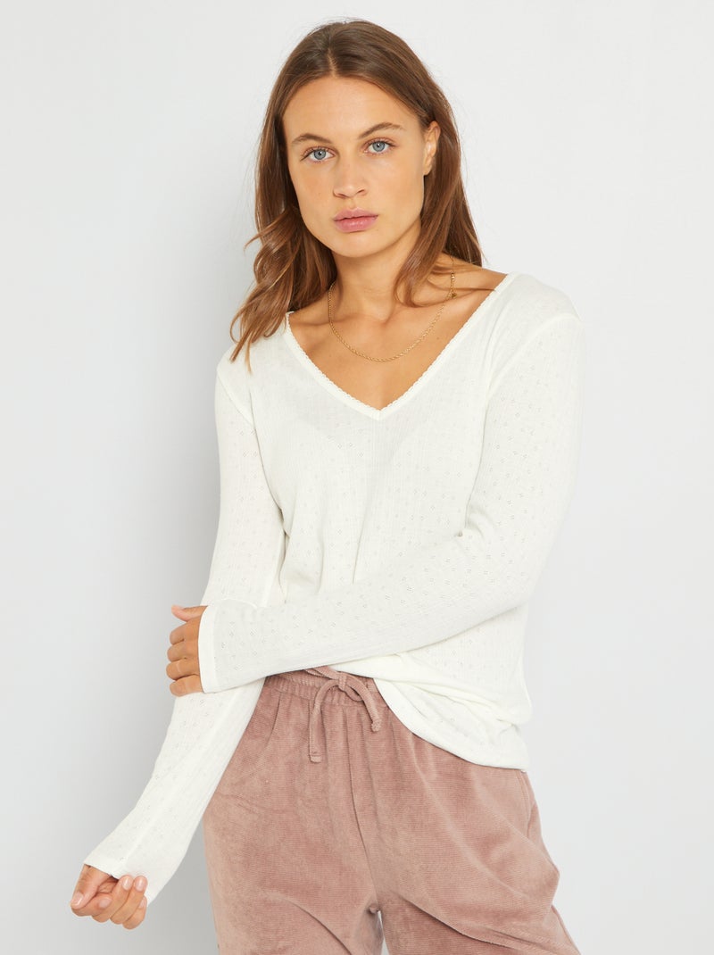 Camiseta homewear de punto pointelle BLANCO - Kiabi