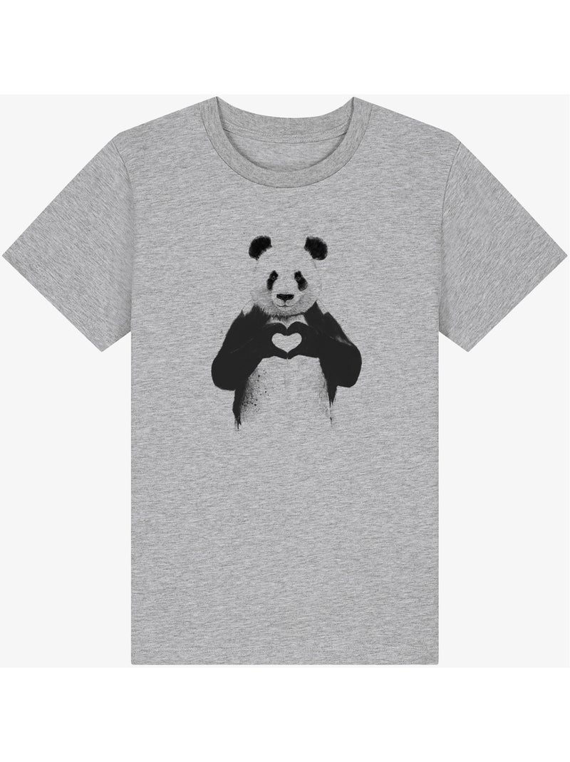 Camiseta infantil LOVE PANDA Gris jaspeado - Kiabi