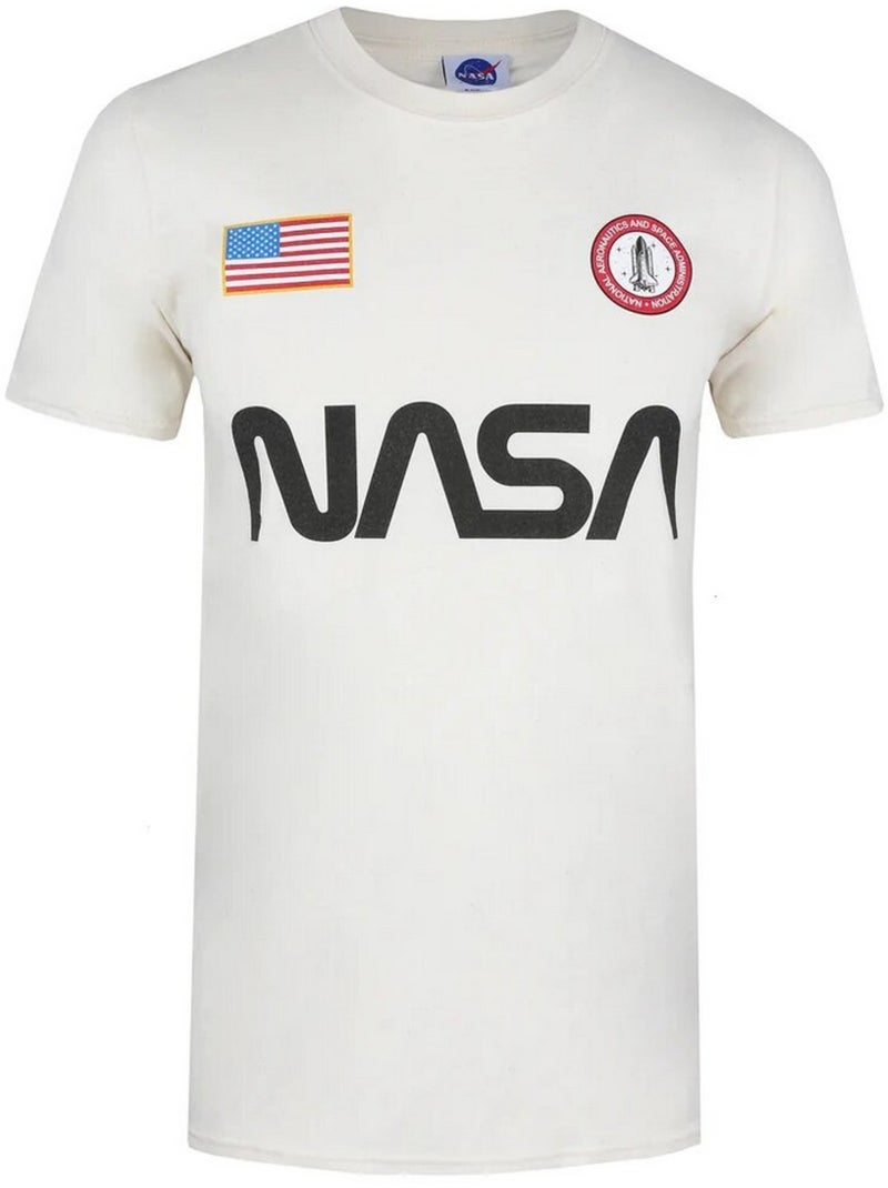Camiseta insignia de algodón para hombre - nasa Blanco Beige - Kiabi