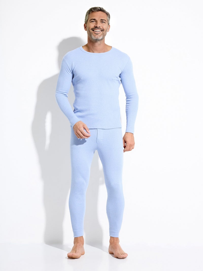 Camiseta interior abrigada con cuello redondo y manga larga. Azul vaquero - Kiabi