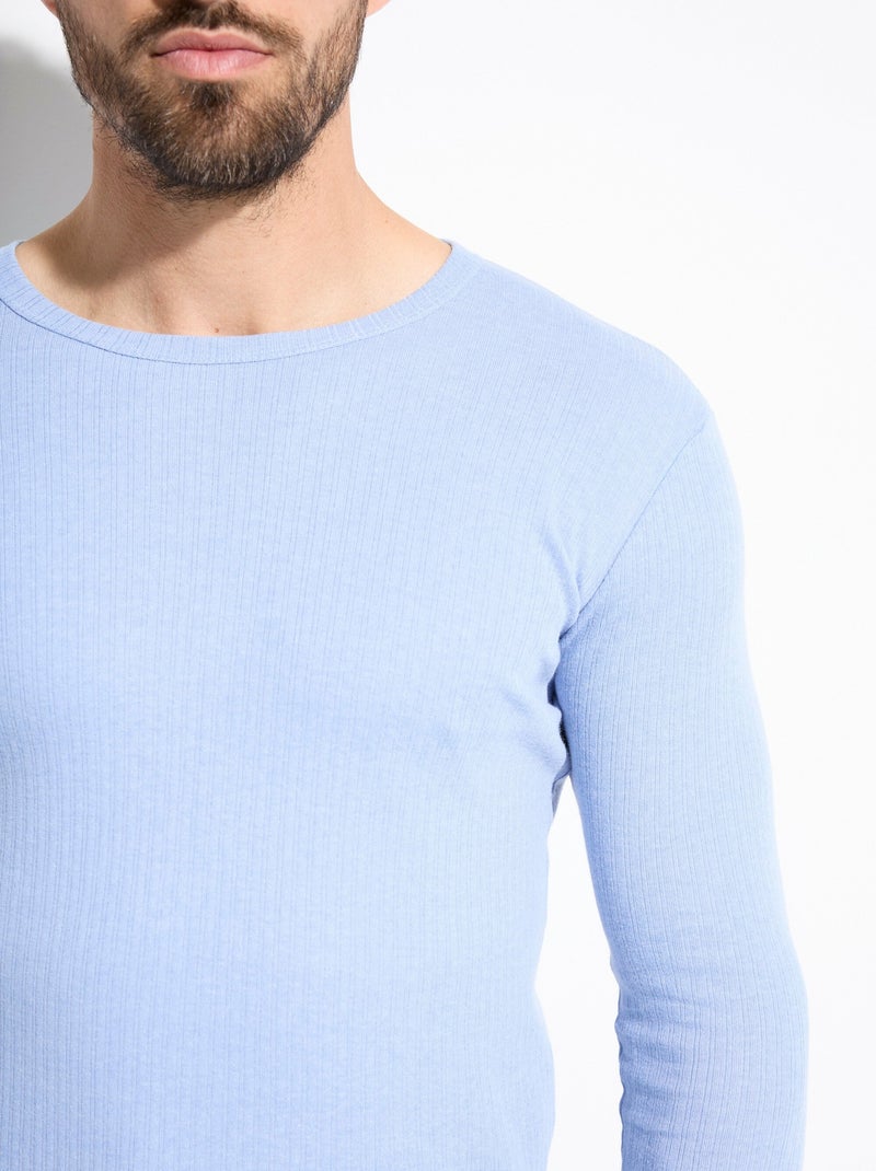 Camiseta interior abrigada con cuello redondo y manga larga. Azul vaquero - Kiabi