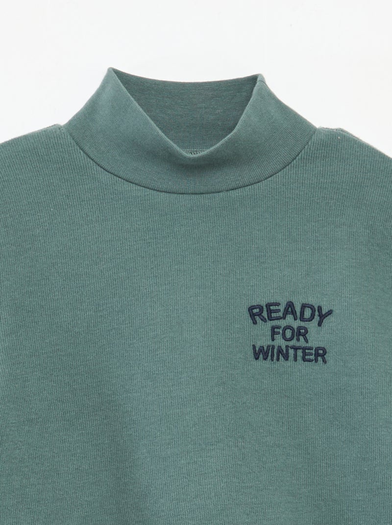 Camiseta interior con bordado en algodón liso Verde - Kiabi