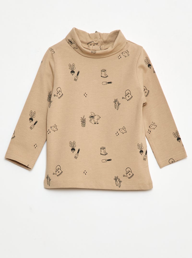 Camiseta interior con cuello alto y estampado Beige - Kiabi