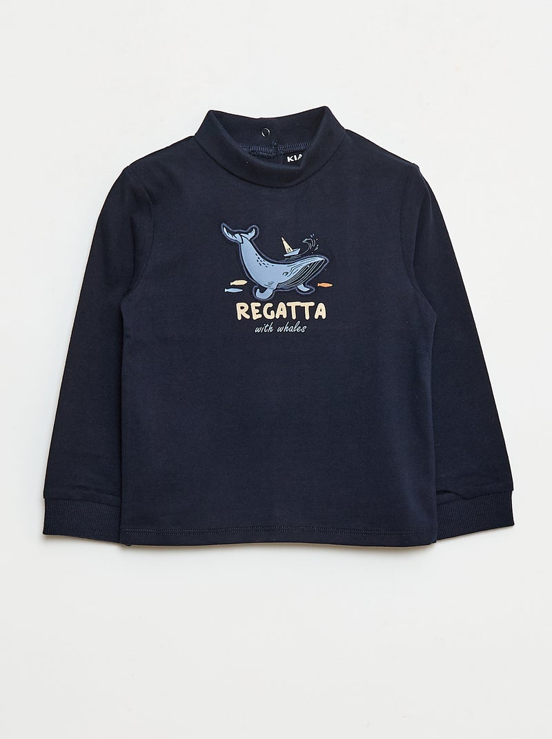 Camiseta interior de cuello alto con estampado en relieve Azul - Kiabi