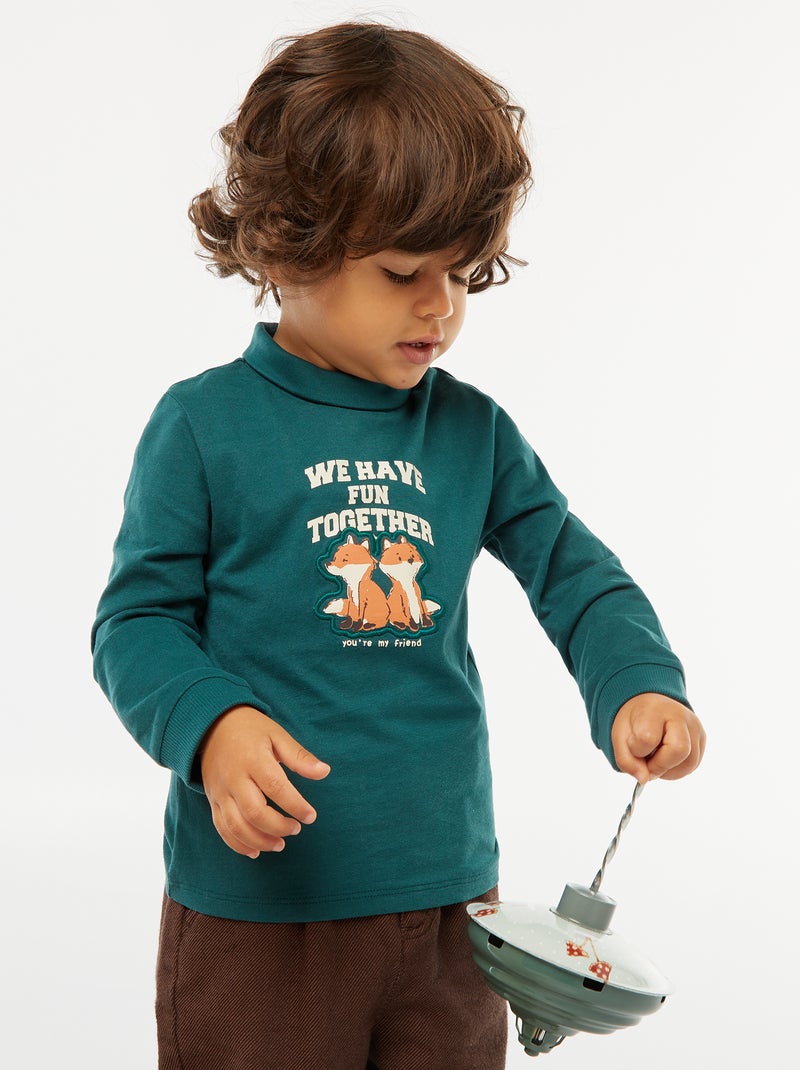 Camiseta interior de cuello alto con estampado en relieve Verde - Kiabi