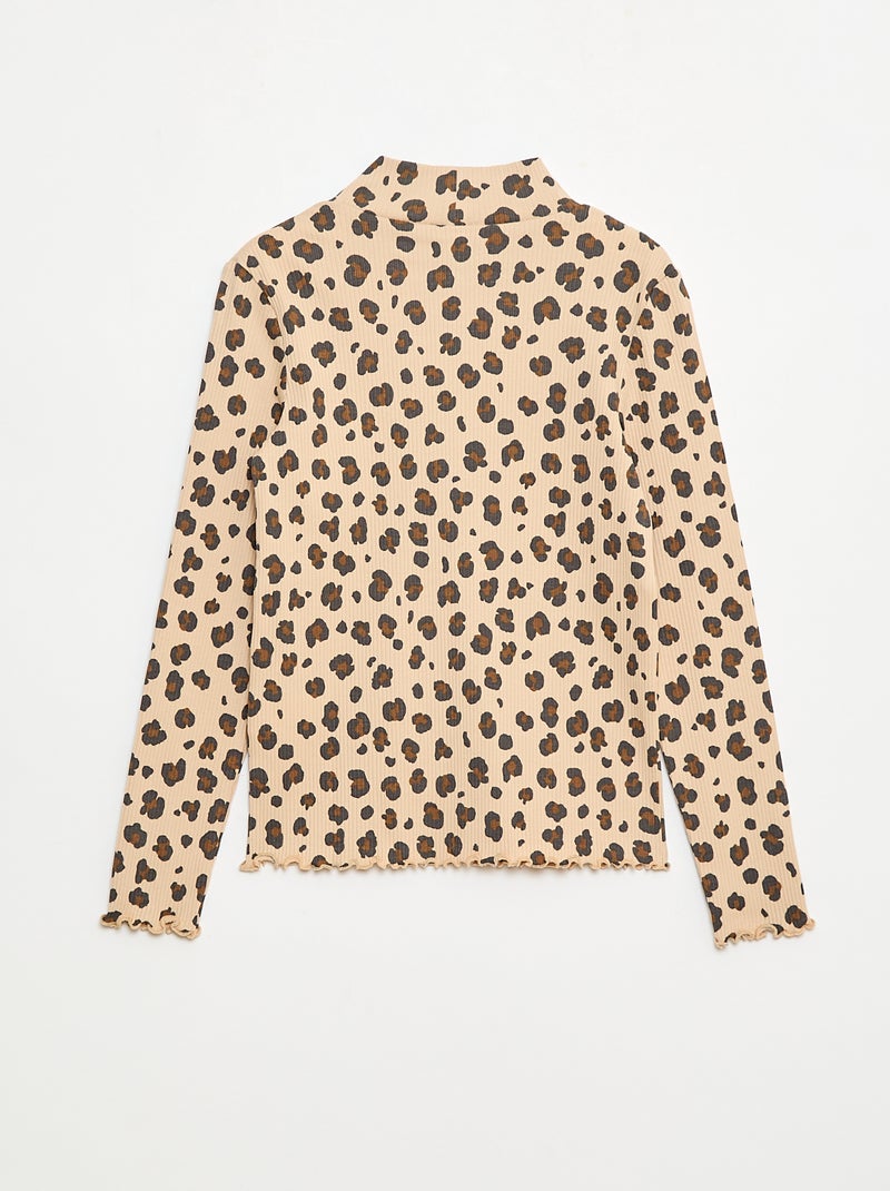 Camiseta interior de cuello alto en punto de algodón Beige - Kiabi