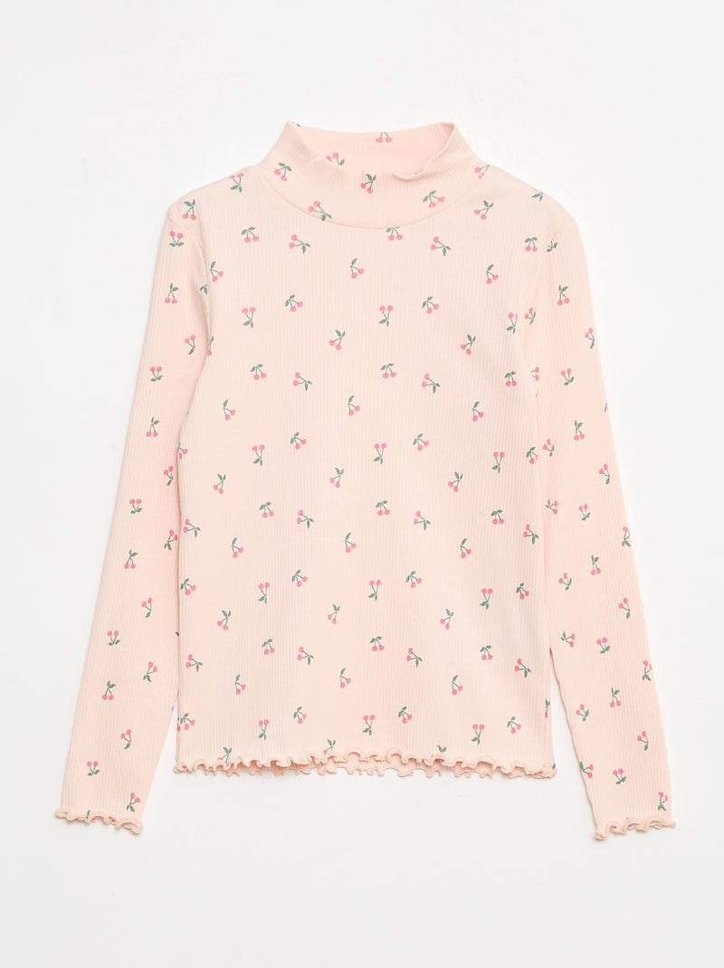 Camiseta interior de cuello alto en punto de algodón Rosa - Kiabi
