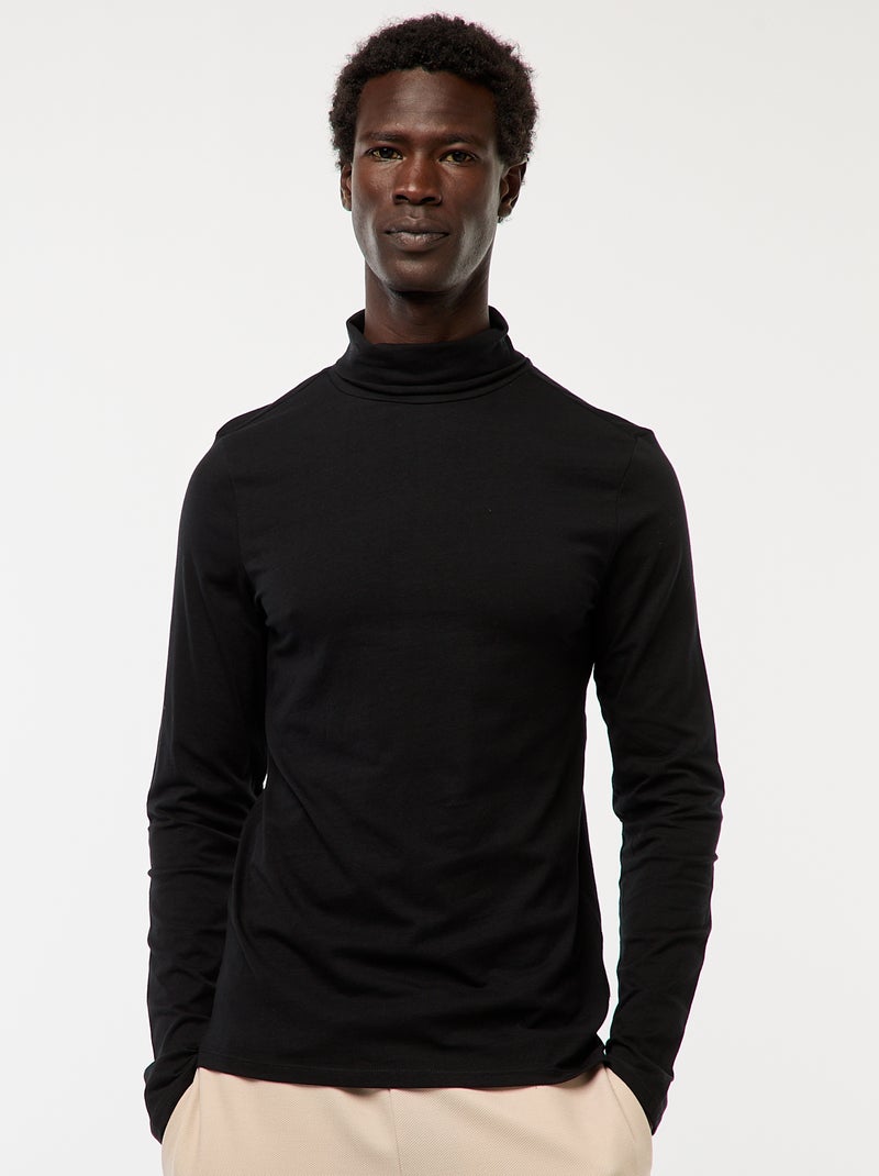 Camiseta interior de cuello alto lisa Negro - Kiabi
