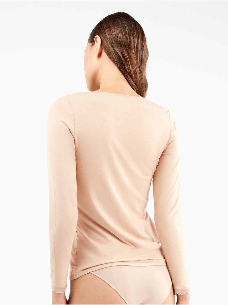 Camiseta interior de manga larga en tejido de modal Rosa - Kiabi