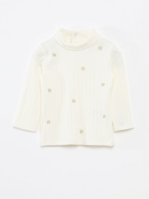 Camiseta interior de punto acanalado con flores fantasía de algodón - Kiabi