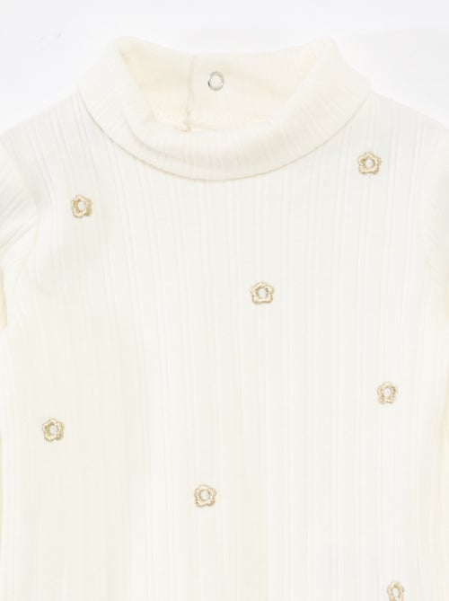 Camiseta interior de punto acanalado con flores fantasía de algodón - Kiabi