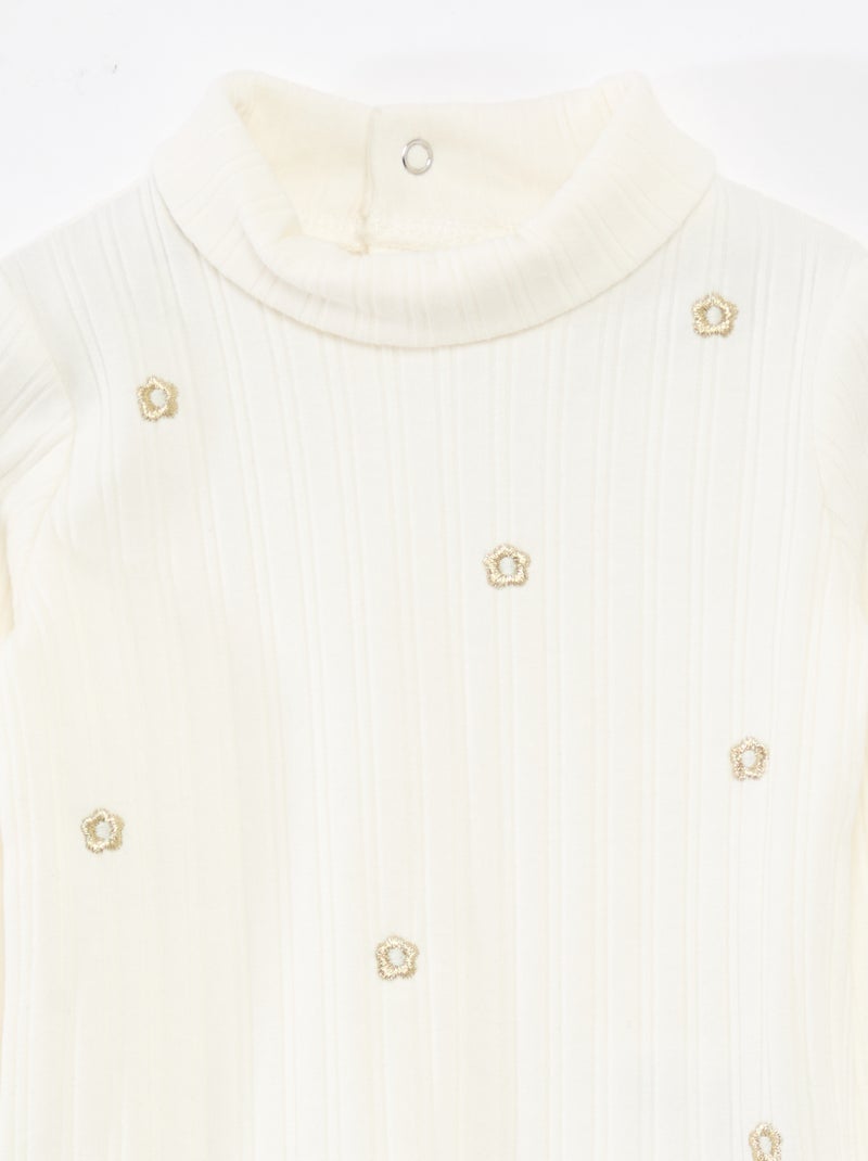 Camiseta interior de punto acanalado con flores fantasía de algodón Blanco - Kiabi