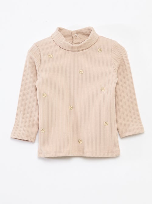 Camiseta interior de punto canalé con flores fantasía de algodón - Kiabi