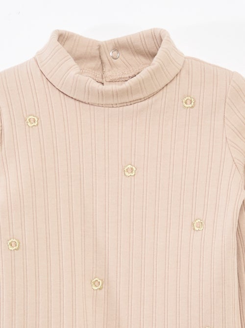 Camiseta interior de punto canalé con flores fantasía de algodón - Kiabi