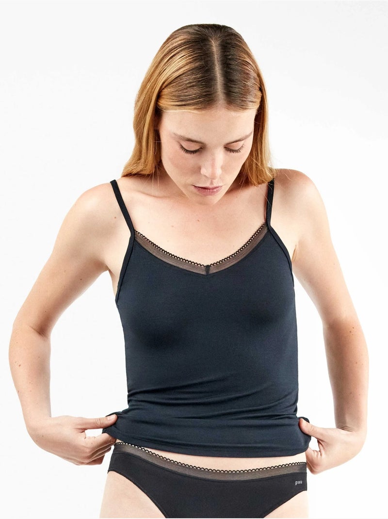 Camiseta interior de tirantes con detalle de encaje, en tejido modal Negro - Kiabi